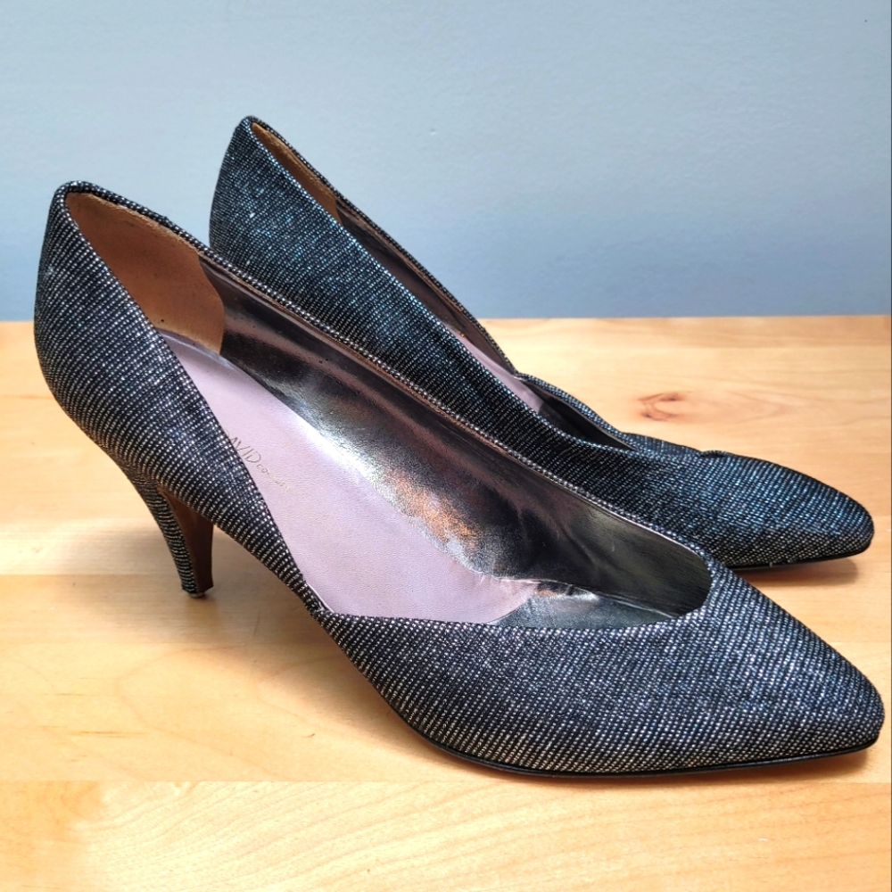JOAN & DAVID | Couture, Silver Metallic Fabric Heels, Sz. 9M